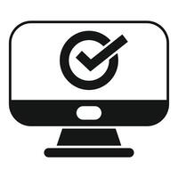 Computer showing check mark for online approval and success vector