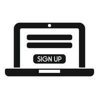 Laptop showing sign up form for creating account vector