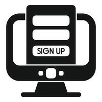 Online registration form on computer screen icon vector
