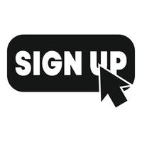 Black and white sign up icon showing cursor clicking vector
