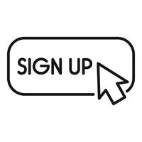 Black outline of a mouse cursor clicking a sign up button vector