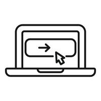 Computer user clicking right arrow button on laptop screen vector