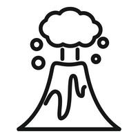 Volcano erupting with smoke and magma line art icon vector