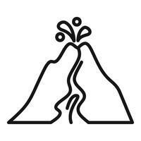 Volcano erupting with lava flowing down its side line art icon vector