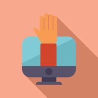 Hand reaching out from computer screen asking question vector