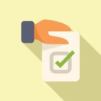 Hand holding checked check box on clipboard flat icon design vector