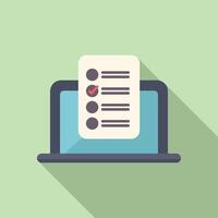 Online survey on laptop computer being completed with checkbox selected vector