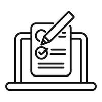 Online survey being filled out on laptop with checkmark and pencil vector