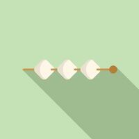 Skewer with mozzarella cheese, tomatoes and basil leaves is lying on green background vector