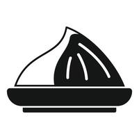 Half cutted fig showing delicious red pulp on a plate icon vector