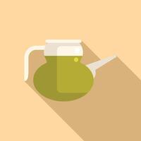 Green neti pot containing saline solution for nasal rinsing vector