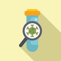 Scientist analyzing virus in test tube with magnifying glass vector