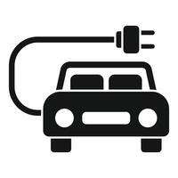Electric car being charged with cable and plug icon vector