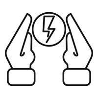 Two hands protecting energy symbol with lightning bolt vector
