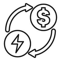 Energy cost concept with dollar and electricity symbols exchanging in cycle of arrows vector