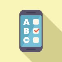 Smartphone showing multiple choice test on screen with option b selected vector