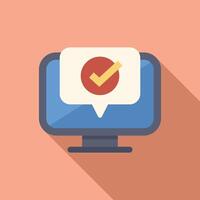 Computer showing check mark in speech bubble for online survey vector
