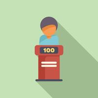 Tv quiz show participant answering questions standing at the podium vector