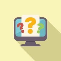 Computer showing question marks on screen with document for frequently asked questions vector