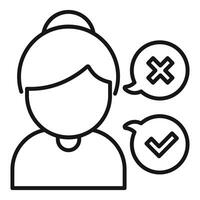 Woman choosing between right and wrong decisions vector