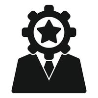 Businessman thinking about success with gear and star icon vector