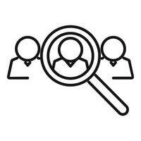 Magnifying glass choosing a candidate for hiring from group of businessmen vector