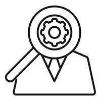 Businessman is holding a magnifying glass showing a gear, searching for a new worker vector