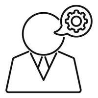Businessman thinking about work process with gear icon in speech bubble vector