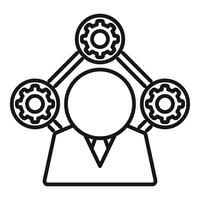 Businessman managing three gears connected with lines symbolizing work flow vector
