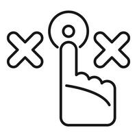 Hand pressing right button choosing correct answer icon vector