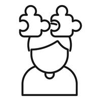 Young man solving problem with puzzle pieces over head vector