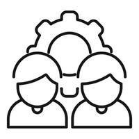 Two businessmen working together with gear icon representing teamwork vector