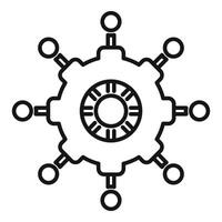 Gear connecting with circles representing global network and collaboration vector