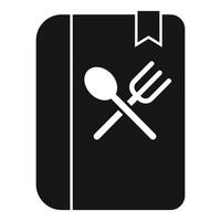 Black cookbook icon with bookmark and crossed cutlery vector