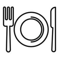 Minimalist line art icon of an empty plate with fork and knife representing dining vector