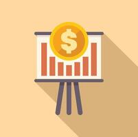 Presentation board showing growing bar chart and dollar coin, business success concept vector