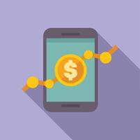 Smartphone showing growing dollar currency statistics chart vector