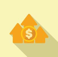 Dollar coin increasing in value with upward arrows vector
