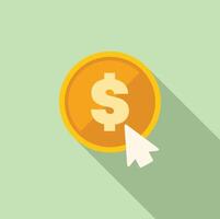 Mouse cursor clicking on a gold coin with dollar sign, online earnings concept vector