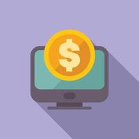 Desktop computer showing online payment with a gold coin vector