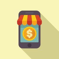 Online shop on smartphone screen displaying dollar sign for e commerce concept vector