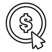 Mouse cursor clicking dollar symbol inside circle outline icon vector