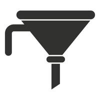 Black funnel icon representing filtering and channeling processes vector