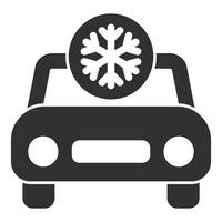 Black car icon showing winter driving conditions with snowflake vector