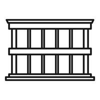 Ancient building facade with columns and windows, line art style vector