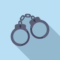Pair of metal handcuffs restraining with chain on blue background vector