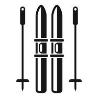 Pair of mountain skis and poles standing upright icon vector