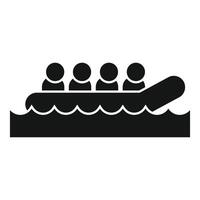 Group of refugees crossing sea on inflatable boat vector