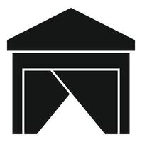 Simple black and white icon of a garage with an open door vector