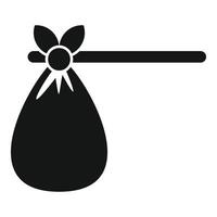 Black tied bag hanging on stick icon, simple style vector